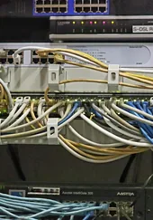 Network switches and patch cables in a server rack